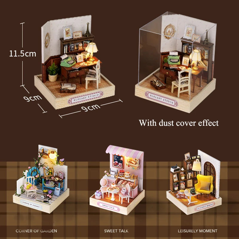 Wooden Mini Miniature Doll House DIY Small House Kit 3D Puzzle Building Assembly House Furniture Toy Children's Birthday Gifts
