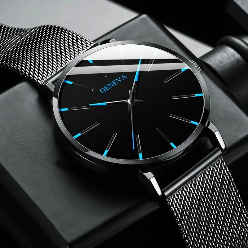 Ultra Thin Men's Quartz Watch with Steel Mesh Band - Smarsty