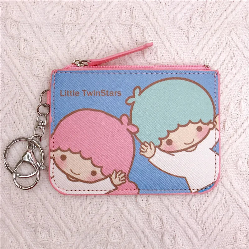 Sanrio Kurumi Little White Dog Pudding Dog Gemini Star Long Eared Rabbit Leather Card Set Wallet with Keychain Pendant