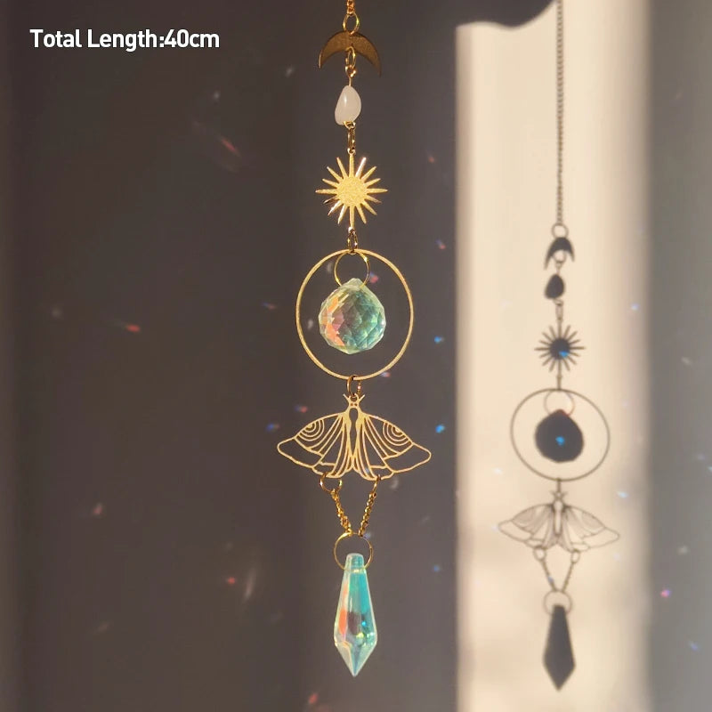 Golden Butterfly Crystal Pendant Suncatcher Wind Chimes - Smarsty