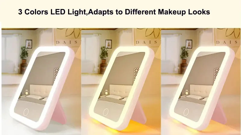 LED Smart Student Dormitory Desktop Fill Light Small Mirror, Makeup Mirror With Light,Girls Bedroom Dressing Table Mirro