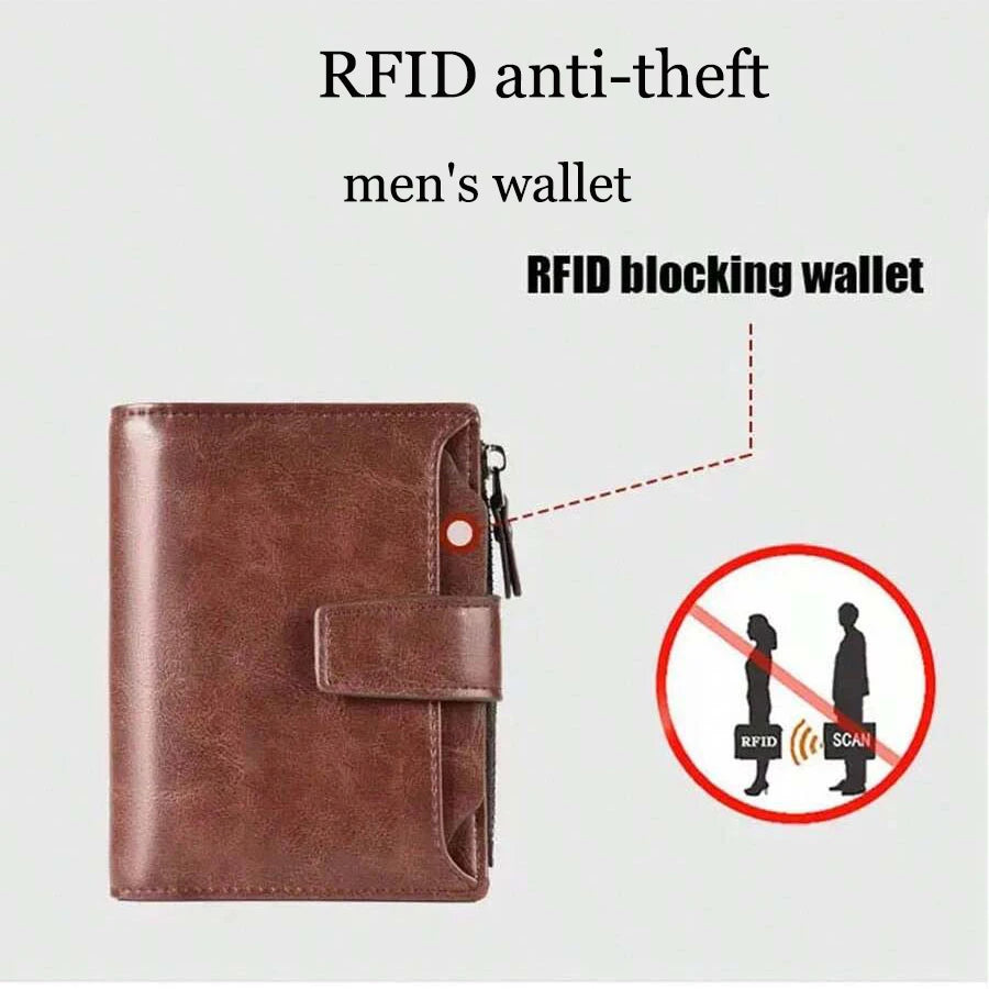 Men's Coin Purse Wallet RFID Anti-theft Man Leather Wallet Zipper Business Card Holder Money Bag Wallet Male - Smarsty