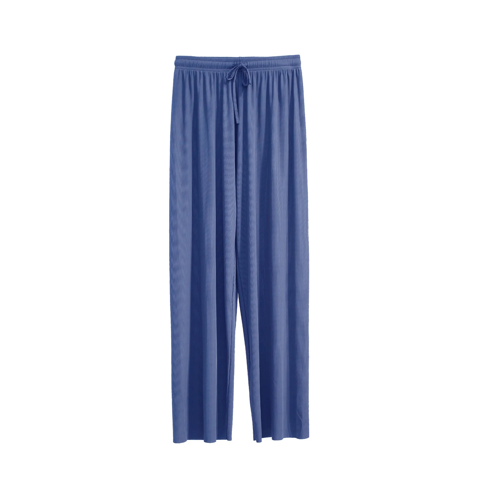 Women Ankle-Length Wide Leg Pants Casual Summer Solid Elastic Waist Loose Ice Silk Pants Spring Summer Female Trousers - Smarsty