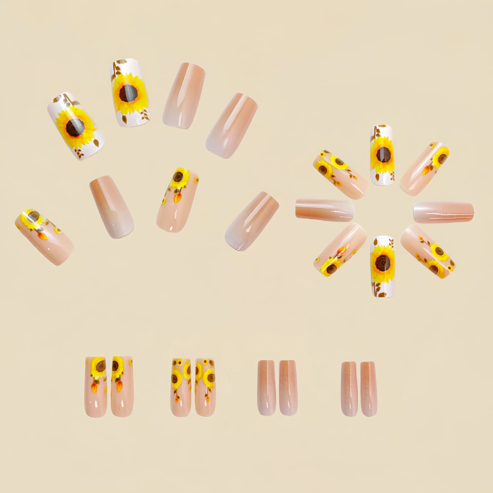 24 Piece Set Medium Long Press On Nails with Peach Flower Design - Smarsty