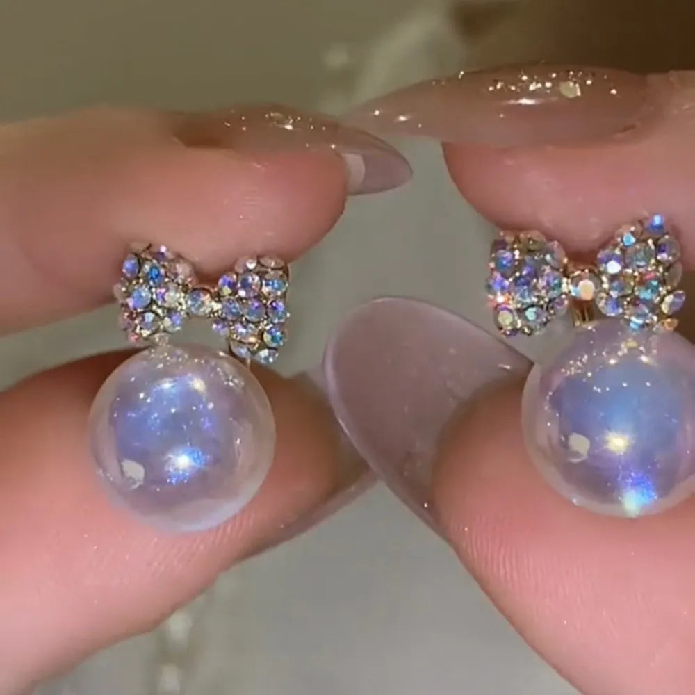 Pearl Long Earrings With Rhinestones For Wedding Fashion - Smarsty