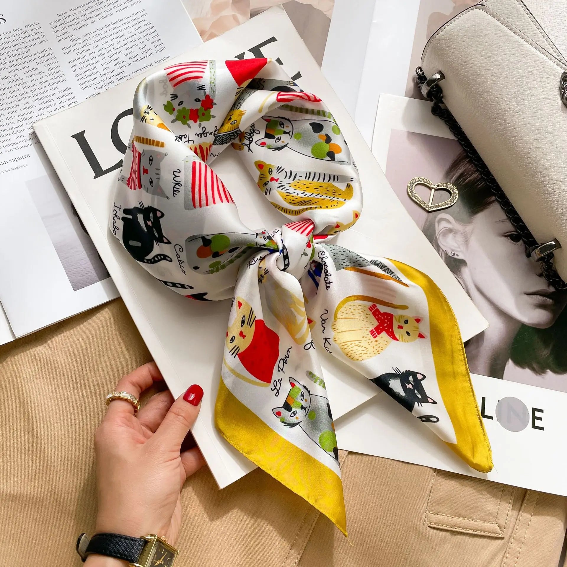 Luxury Silk Satin Headscarf for Women with Plaid Print - Smarsty