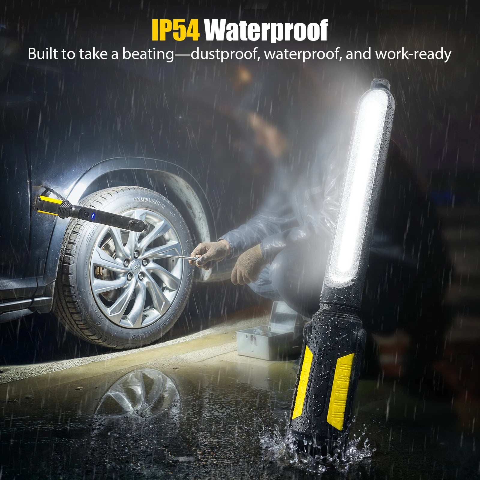 Dual Magnetic Work Lights 2 in 1, 2400LM Rechargeable Underhood Light,360° Rotation with Hooks for Car Repair, Garage, Emergency