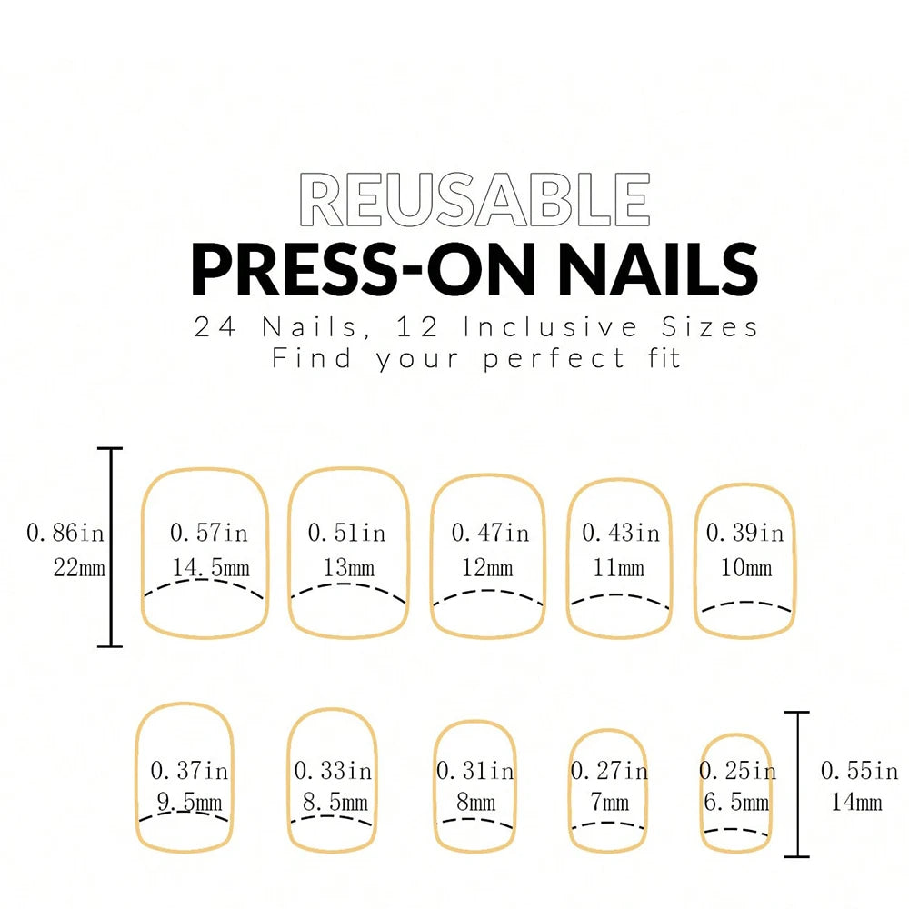24pcs Press On Nails Black Medium Square Design - Smarsty