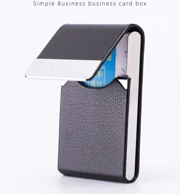 Men Postcard Box Business Multifunction Card Holder Case PU Leather Metal Pocket Holder with Magnetic Shut Cigarette Wallet Case