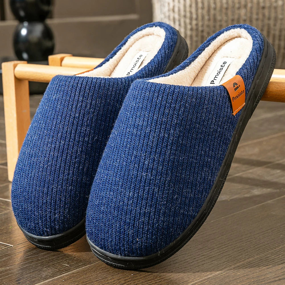Memory Foam Cushion Slippers men Suede TPR Sole Platform Warm Soft Non Slip Stripe Comfortable Indoor Shoes Knited