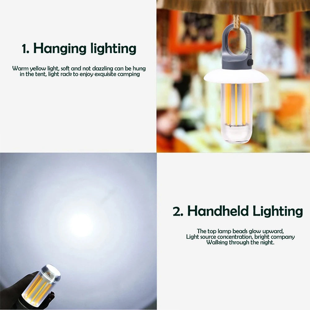 LED Camping Lantern Rechargeable Portable Flashlight Work Light 5 Modes Hanging Tent Lamp 8 Light Filaments Outdoor by Smarsty