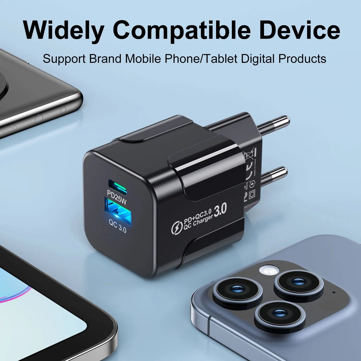 Compact Dual Port USB C Fast Charger 25W Travel Adapter - Smarsty