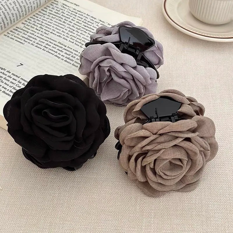 French Fabric Rose Hair Claw Clip Elegant Gift For Women - Smarsty