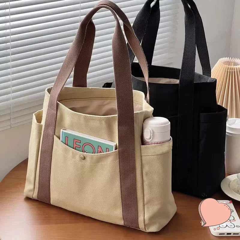 Large Capacity Canvas Tote Shoulder Bag For Work College - Smarsty