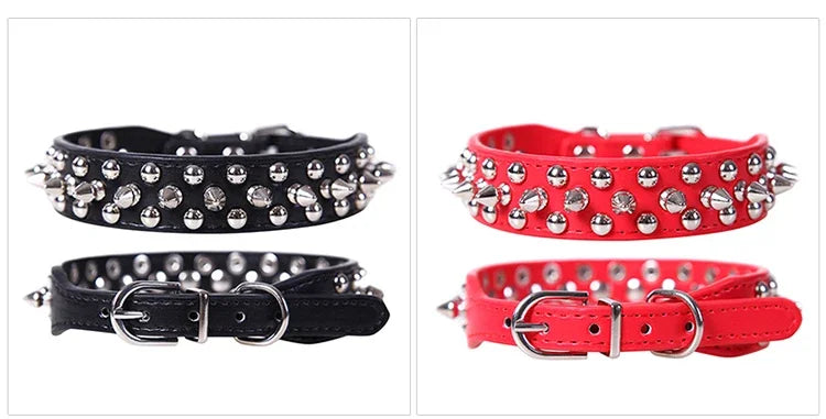 Adjustable Leather Dog Collar with Spikes for Small Pets - Smarsty