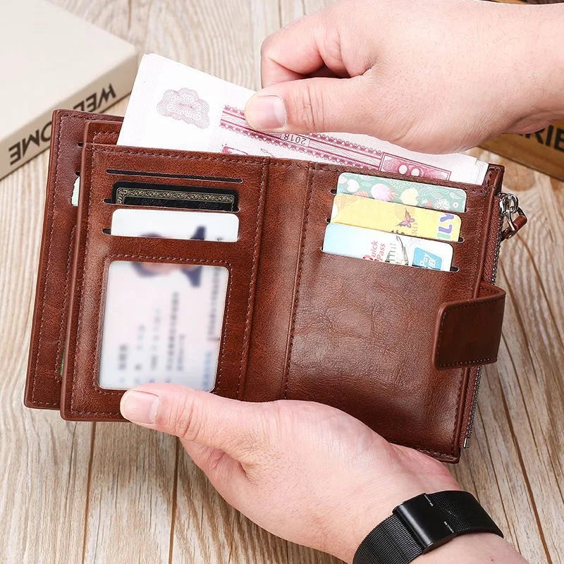 Men's Coin Purse Wallet RFID Anti-theft Man Leather Wallet Zipper Business Card Holder Money Bag Wallet Male - Smarsty