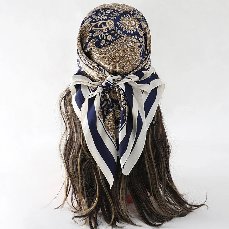 Bohemian Floral Print Silk Scarf for Women Sun Protection - Smarsty