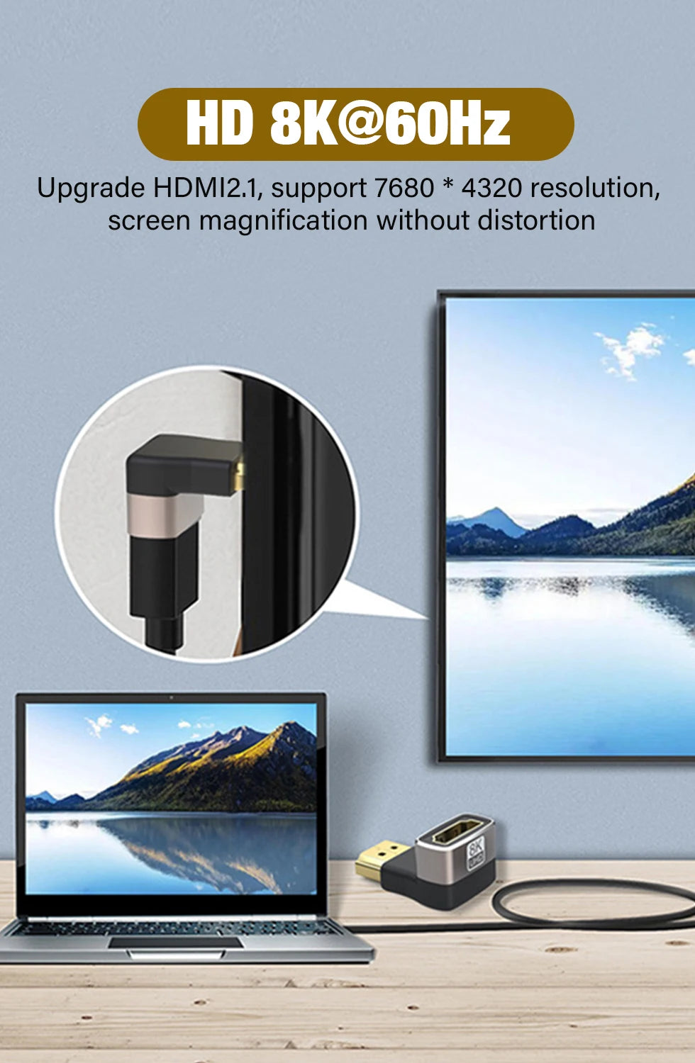 8K HDMI 2.1 Right Angle Cable for Easy Connections - Smarsty