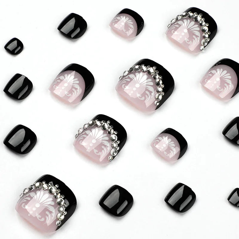 Colorful Flower Press On Nails Set with Glitter - Smarsty