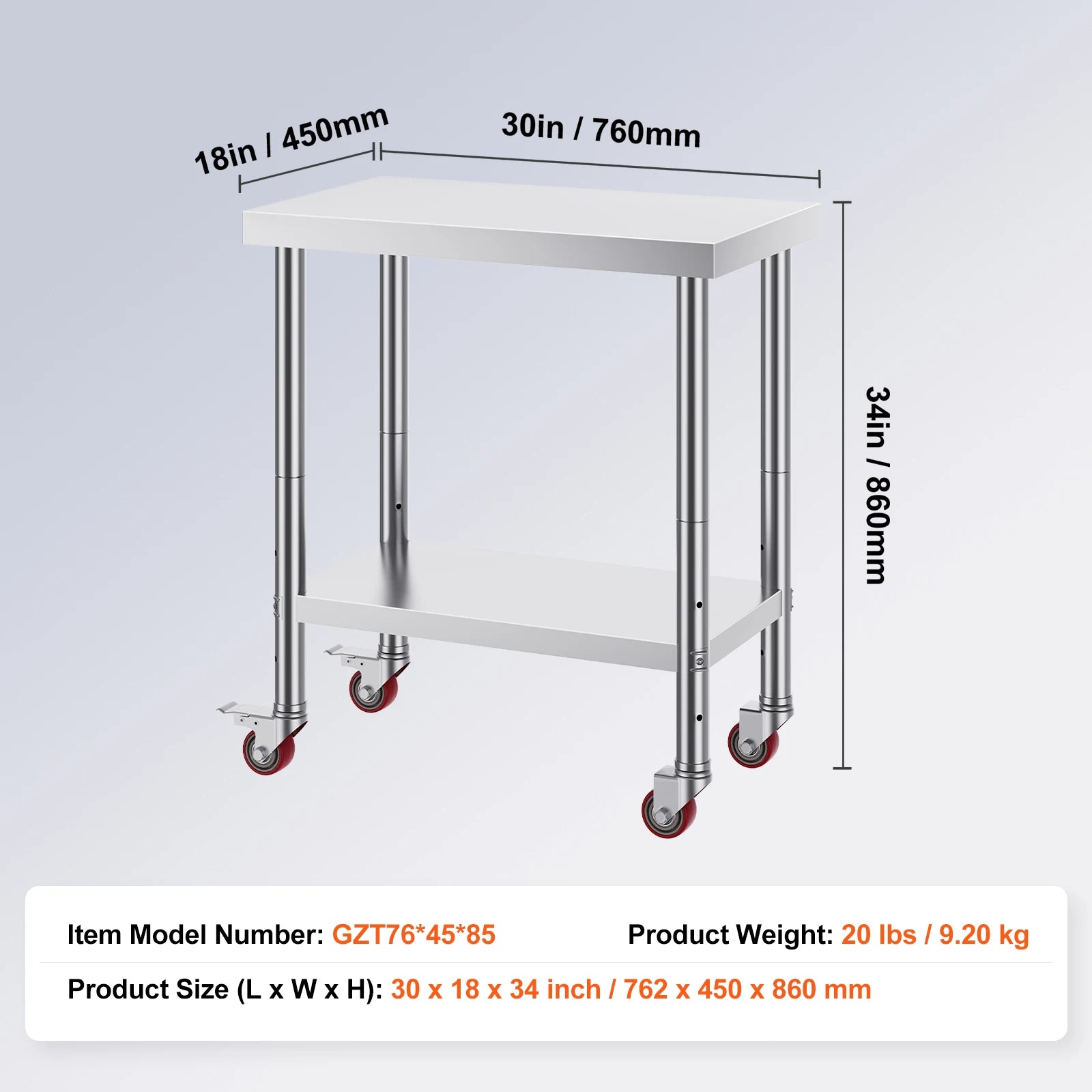SucceBuy Stainless Steel Kitchen Worktable shelves Commercial Work Bench Table with Caster Wheels for Home Restaurant Storage