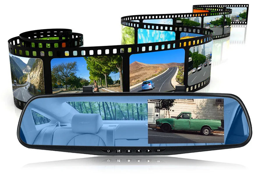Dual Lens Dashcam With 4.3 Inch Rearview Mirror FHD 1080P - Smarsty