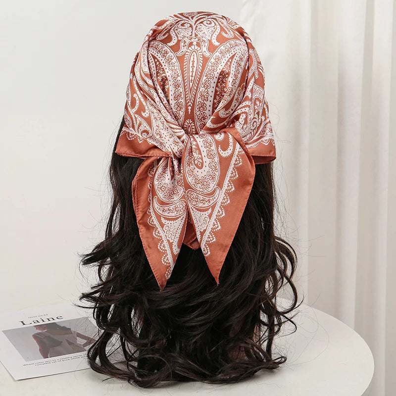 Bohemian Floral Print Silk Scarf for Women Sun Protection - Smarsty