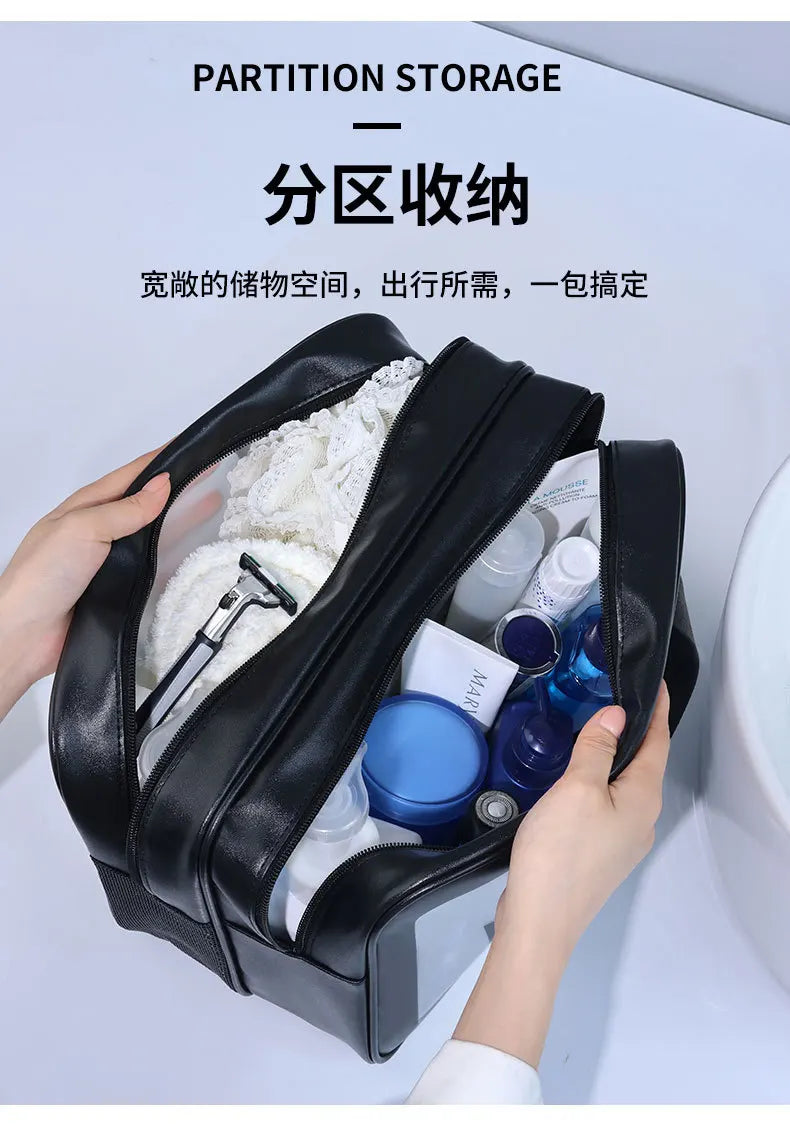 Dry-wet separation double transparent PU makeup bag portable washing bag cosmetic storage bag travel fitness swimming essentials - Smarsty
