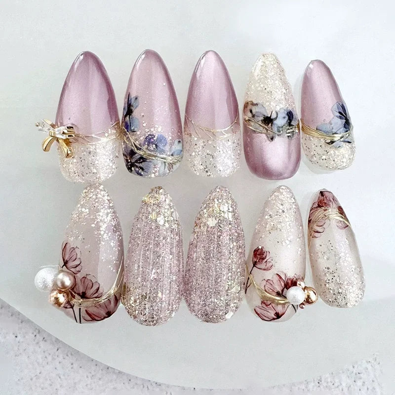 24 Pcs Metallic Cat Eye French Press On Nails - Smarsty