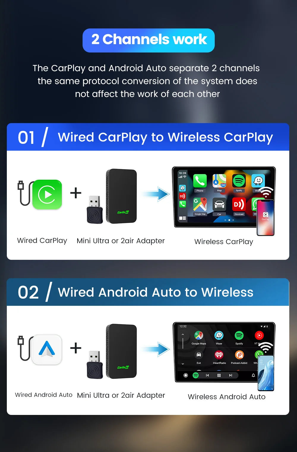 Wireless CarPlay Android Auto 2in1 Car Adapter Pro Box - Smarsty