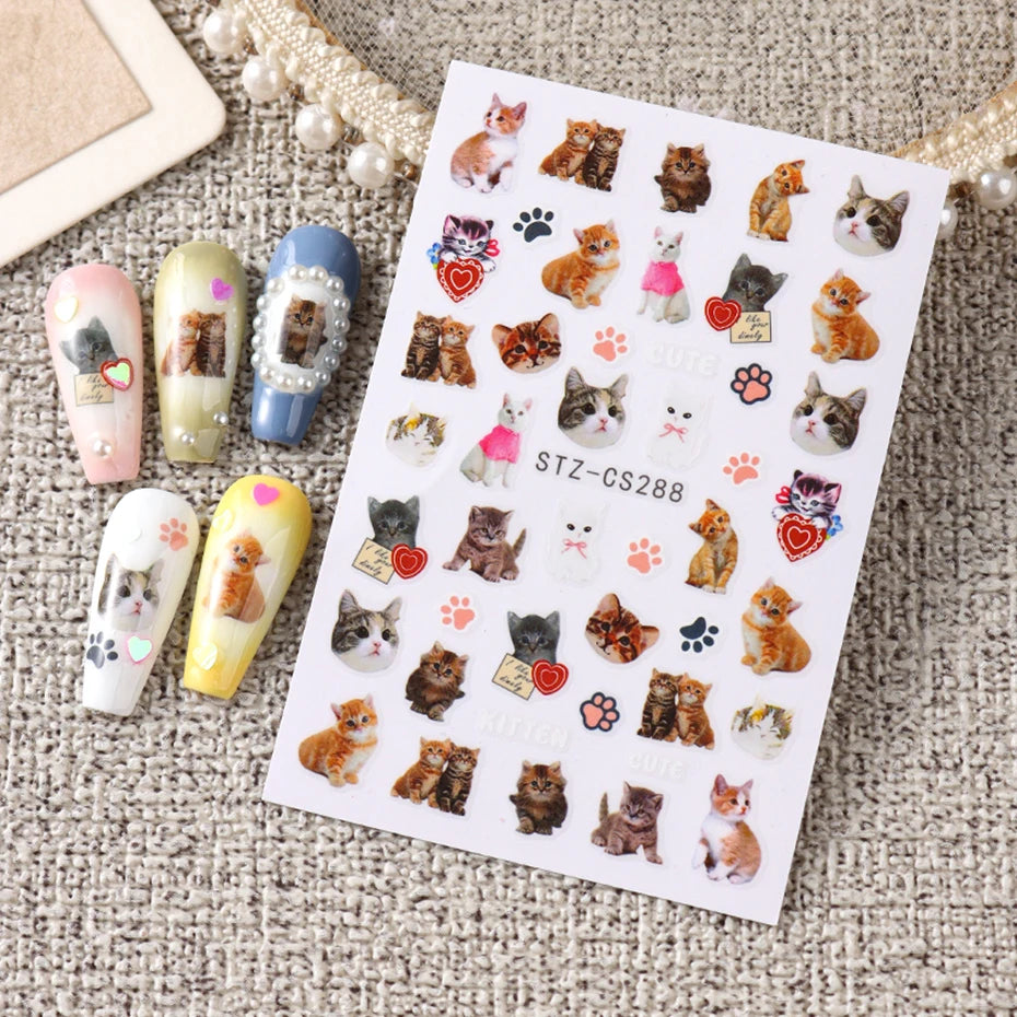 Cute 3D Cartoon Nail Art Stickers for Dogs and Cats - Smarsty