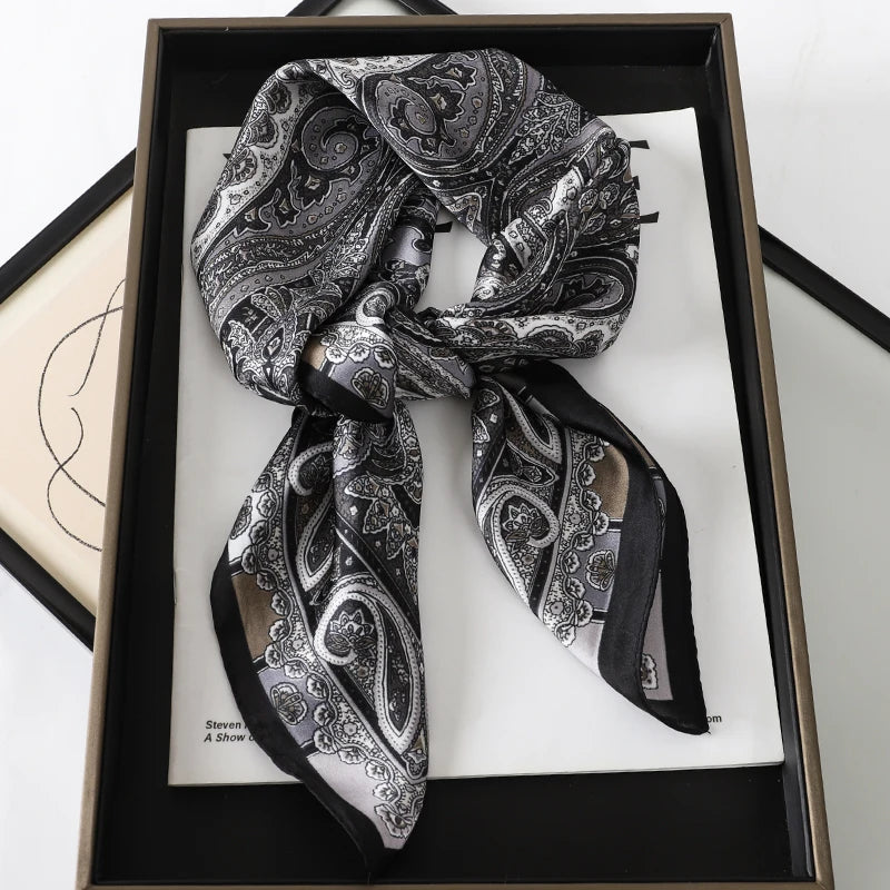 Bohemian Silk Square Scarf for Women Luxury Floral Print - Smarsty