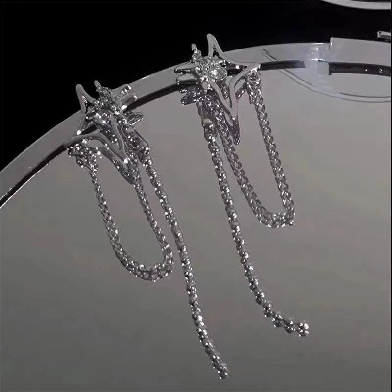 Y2K Pink Heart Star Tassel Earrings for Trendy Kpop Style - Smarsty