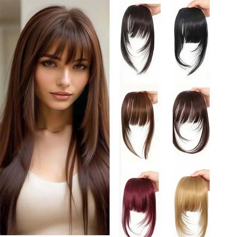 Synthetic Hair Clip-In Bangs Cut Wispy Fringe with Sideburns Dark Brown Natural Look for Women Daily Party Wear - Smarsty