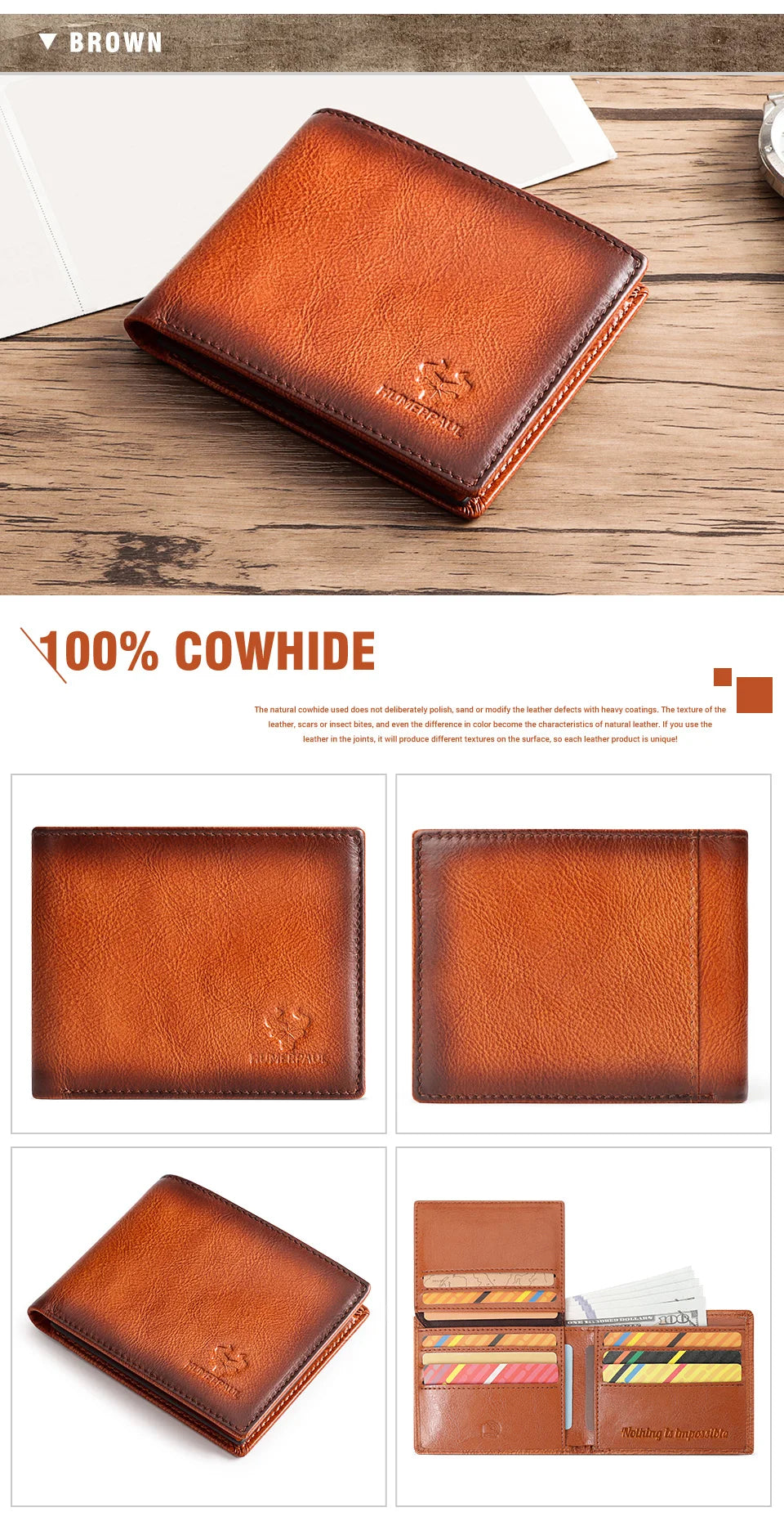 KAVIS Handmade Men's Wallet Genuine Leather RFID Card Holder with ID Window Large Capacity Male Storage Money Bag Fashion