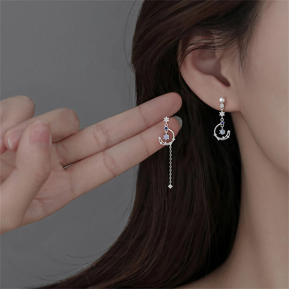 Korean Moon Butterfly Crystal Drop Earrings for Party Women - Smarsty