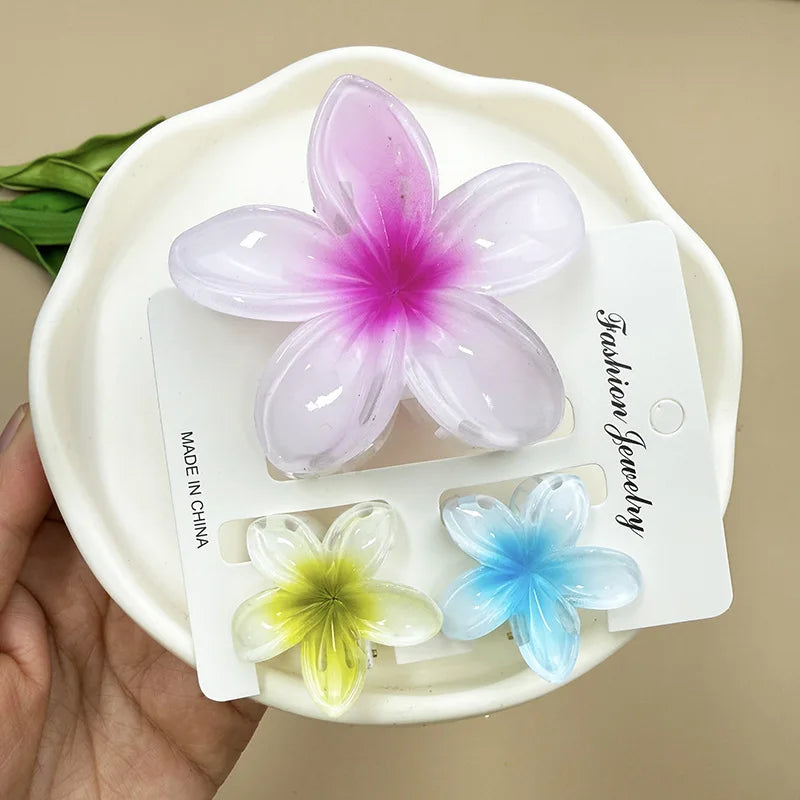 Bohemian Plumeria Hair Claw Clips Set Lightweight Beach - Smarsty
