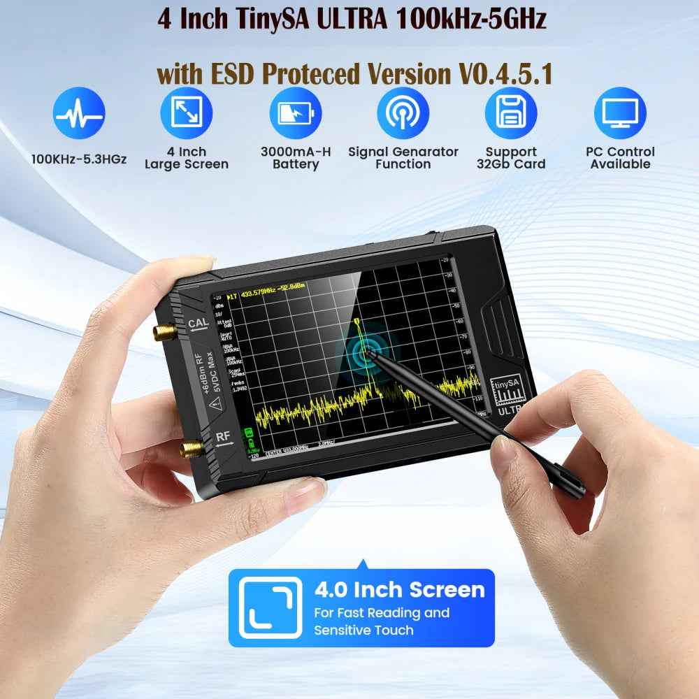 TinySA Ultra Spectrum Analyzer 4 Inch Display 100kHz to 5.3GHz - Smarsty