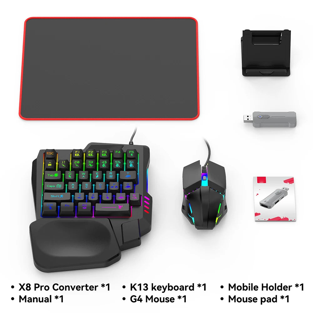 5 in 1 Mobile Game Converter Keyboard Mouse Gaming Set for PUBG Wired RGB Backlit Keyboard with Wrist Rest for Gamer Accessories
