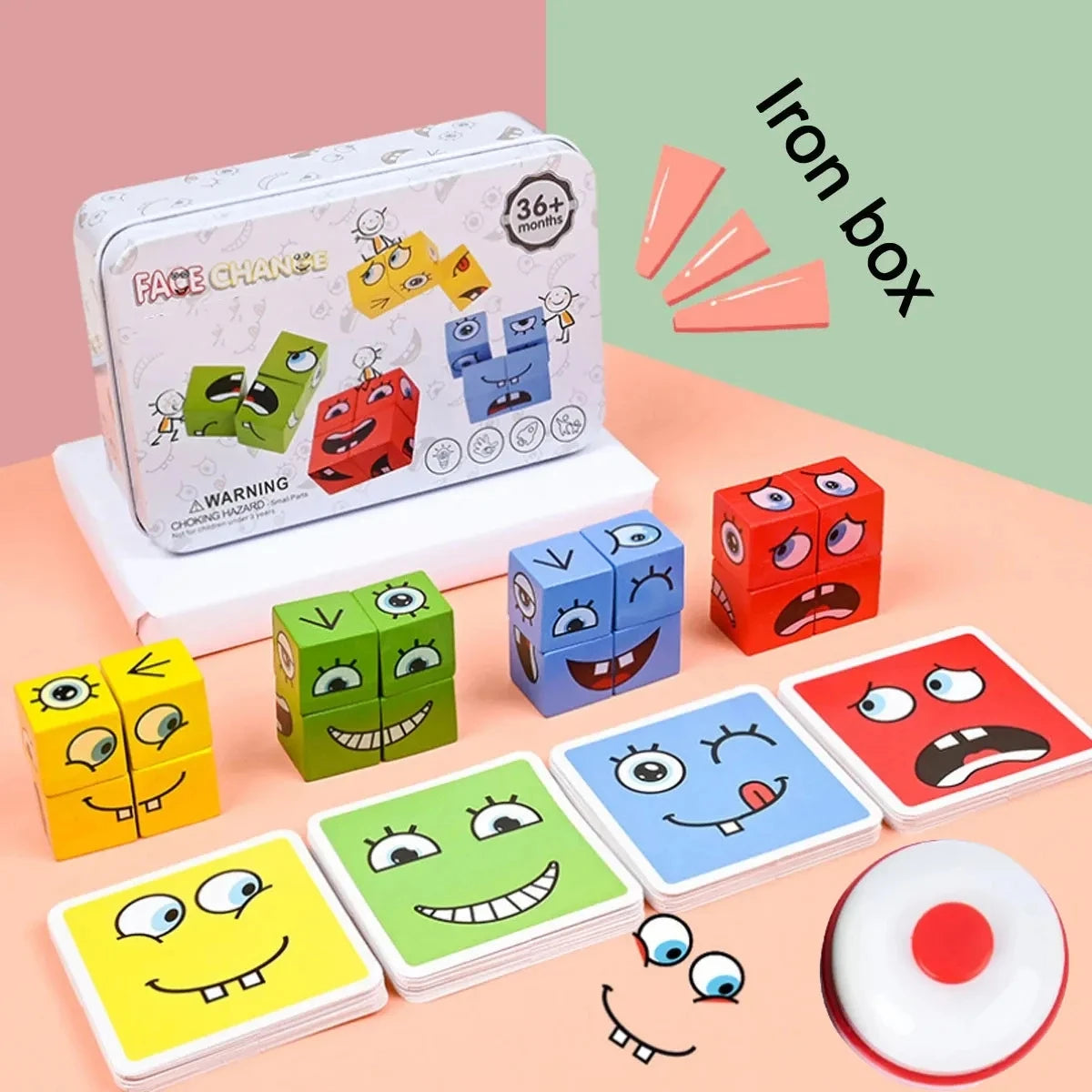 Cube Face Change Building Blocks Board Game Wood Puzzle Montessori Expression Wooden Blocks Blocos For Children Kids Toys Gift by Smarsty
