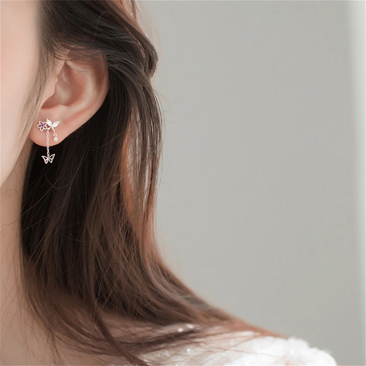 Korean Moon Butterfly Crystal Drop Earrings for Party Women - Smarsty