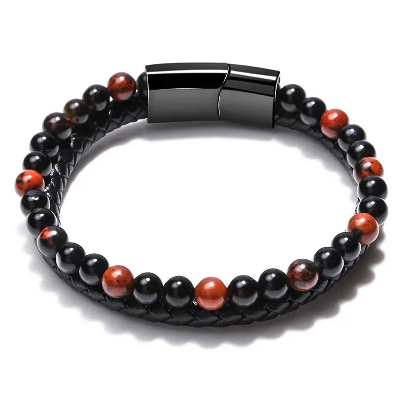 Natural Stone Leather Bracelet with Tiger Eye Beads - Smarsty