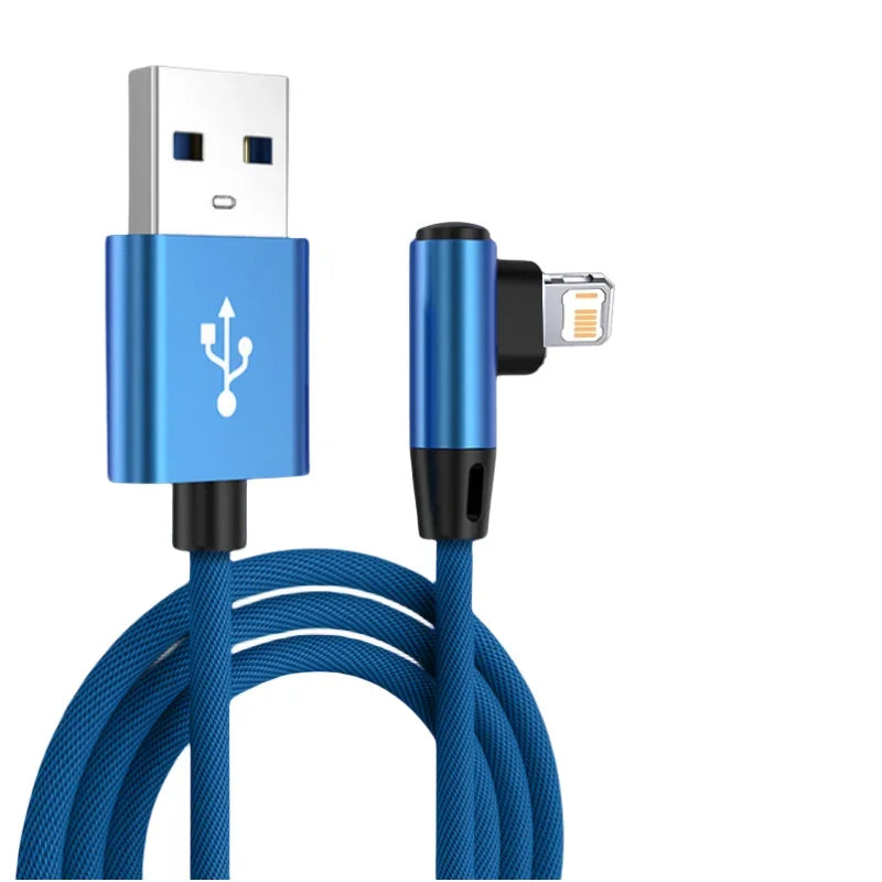 90 Degree USB Cable For iPhone 14 13 12 11 Pro Max X XR 6s 7 8 Plus 2m 3m Lead Mobile Phone Fast Charging Cord Data Charger Wire - Smarsty