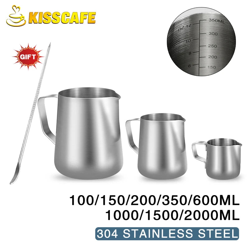 Milk Frother Jug Stainless Steel Container 100ML 350ML 600ML Frothing Pitcher Coffee Cups Latte Barista Espresso Maker Accessory - Smarsty