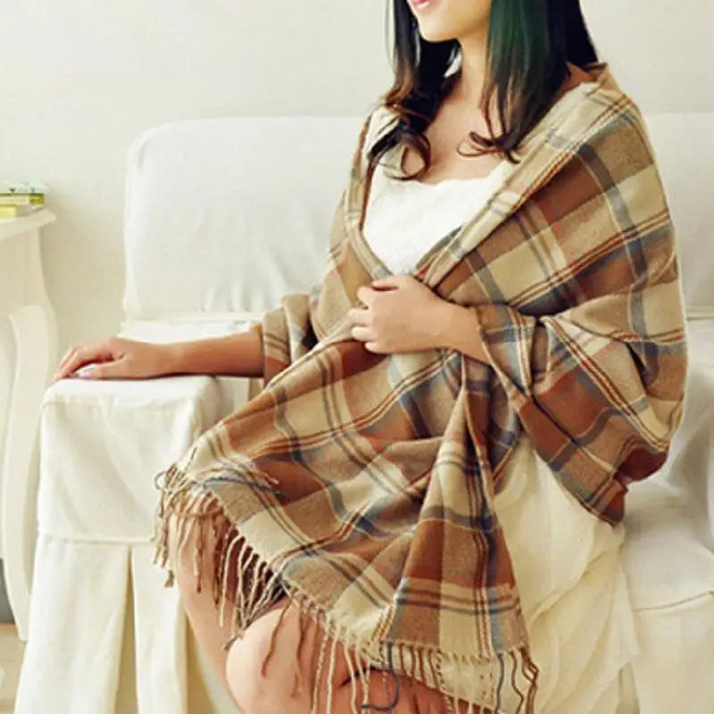 Women’s Plaid Cashmere Scarf Thick Warm Winter Shawl - Smarsty
