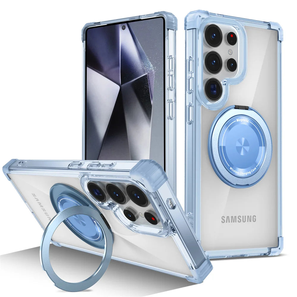 Rotating Magnetic Stand Transparent Shockproof Phone Case - Smarsty