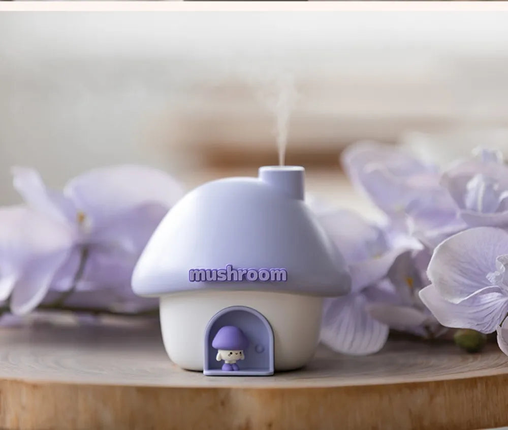 Cartoon Air Humidifier 300ml Mini Essential Oil Aroma Diffusers Colorful Lighting Cute Mushroom House Home Ultrasonic Humidifier - Smarsty