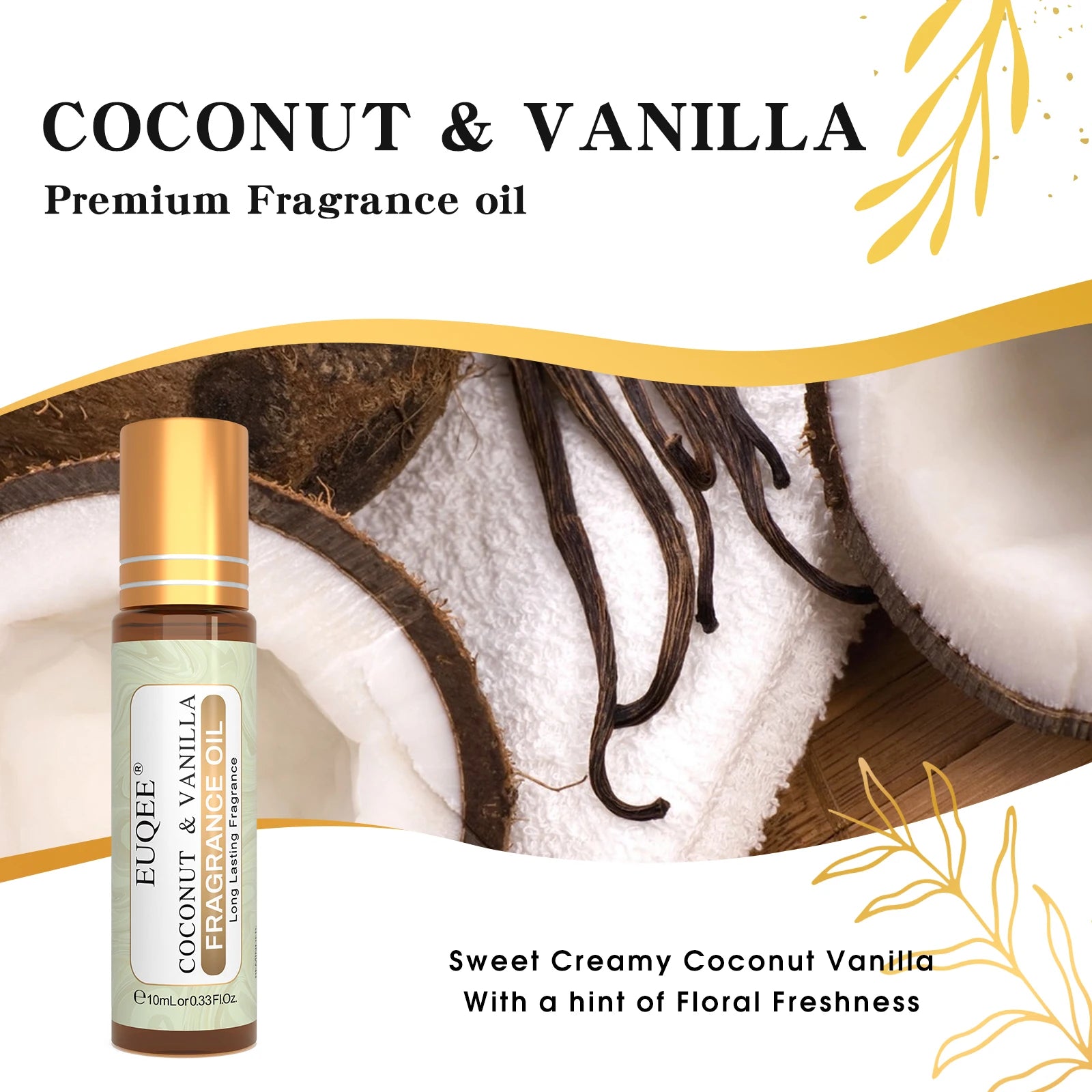EUQEE 10ml Women's Roller Fragrance Oil Coconut Vanilla Scent - Smarsty