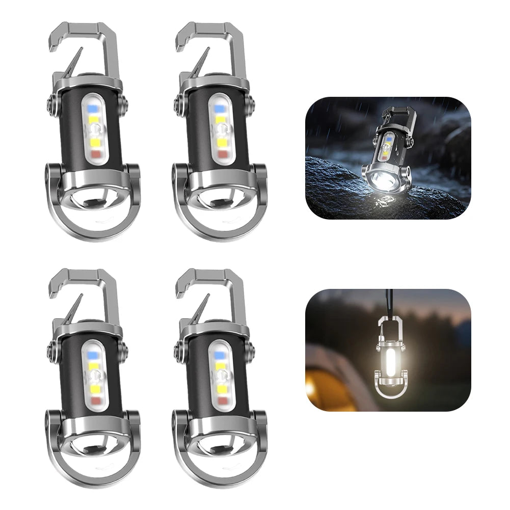 Mini Flashlight Multifunctional COB LED Keychain Flashlight 7 Gear Ultralight Camping Flashlight Waterproof for Camping Hiking