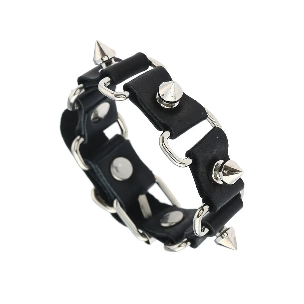 Punk Dark PU Chain Bracelet Multi Layered Fashion Jewelry - Smarsty