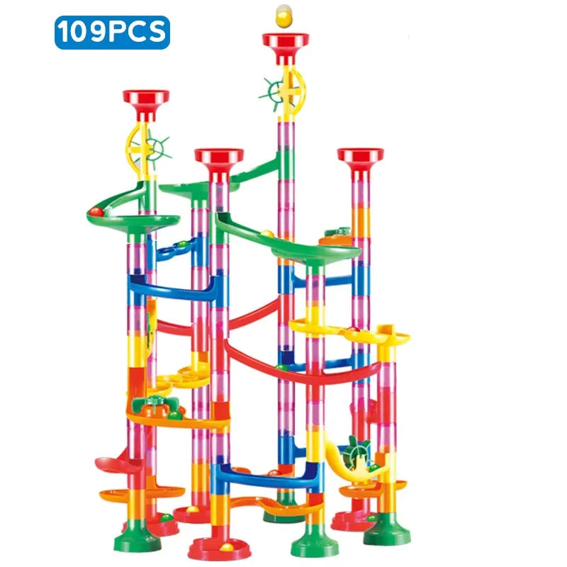 Marble Run Race Track Building Blocks Kids 3D Maze Ball Roll Toy DIY Marble Run Race Coaster Set 80/105/109/133pc Christmas Gift - Smarsty